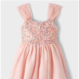 Girls Sequin Mesh Fit And Flare Dress - pink- NWT